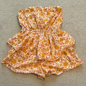 American Eagle Outfitters Floral Jumpsuit - Orange and White